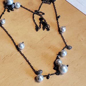 J Crew Gunmetal Faux Pearl Long Necklace Fashion